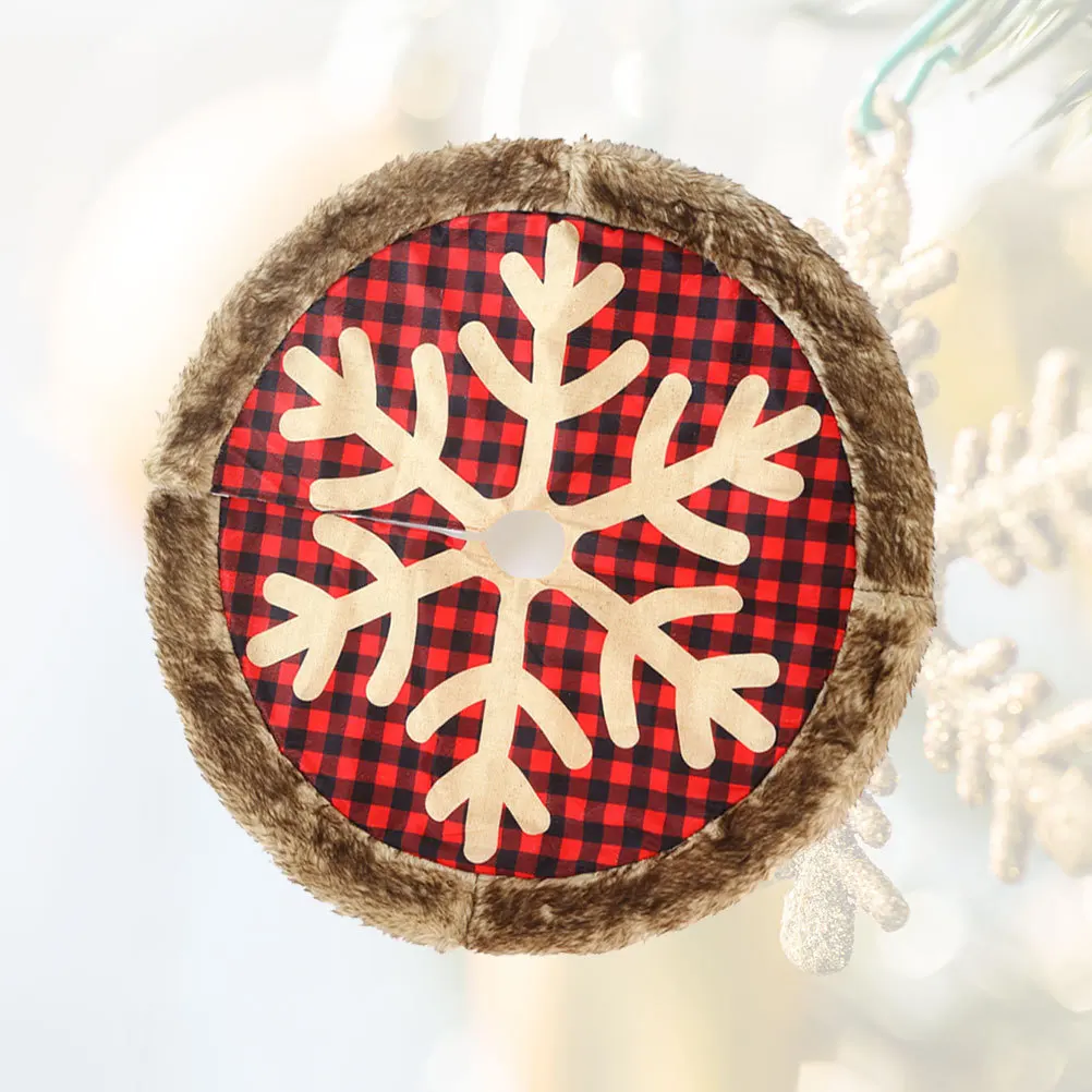 

90Cm Christmas Tree Skirt Red and White Plaid Snowflake Theme Round Tree Base Carpet Holiday Home Office Party Decor