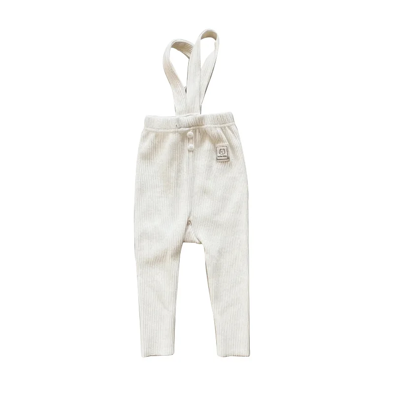 Spring Autumn New Children Solid Overalls Boy Baby Ribbed Fashion Leggings Girl Infant Cotton Suspenders Pants Toddler Trousers