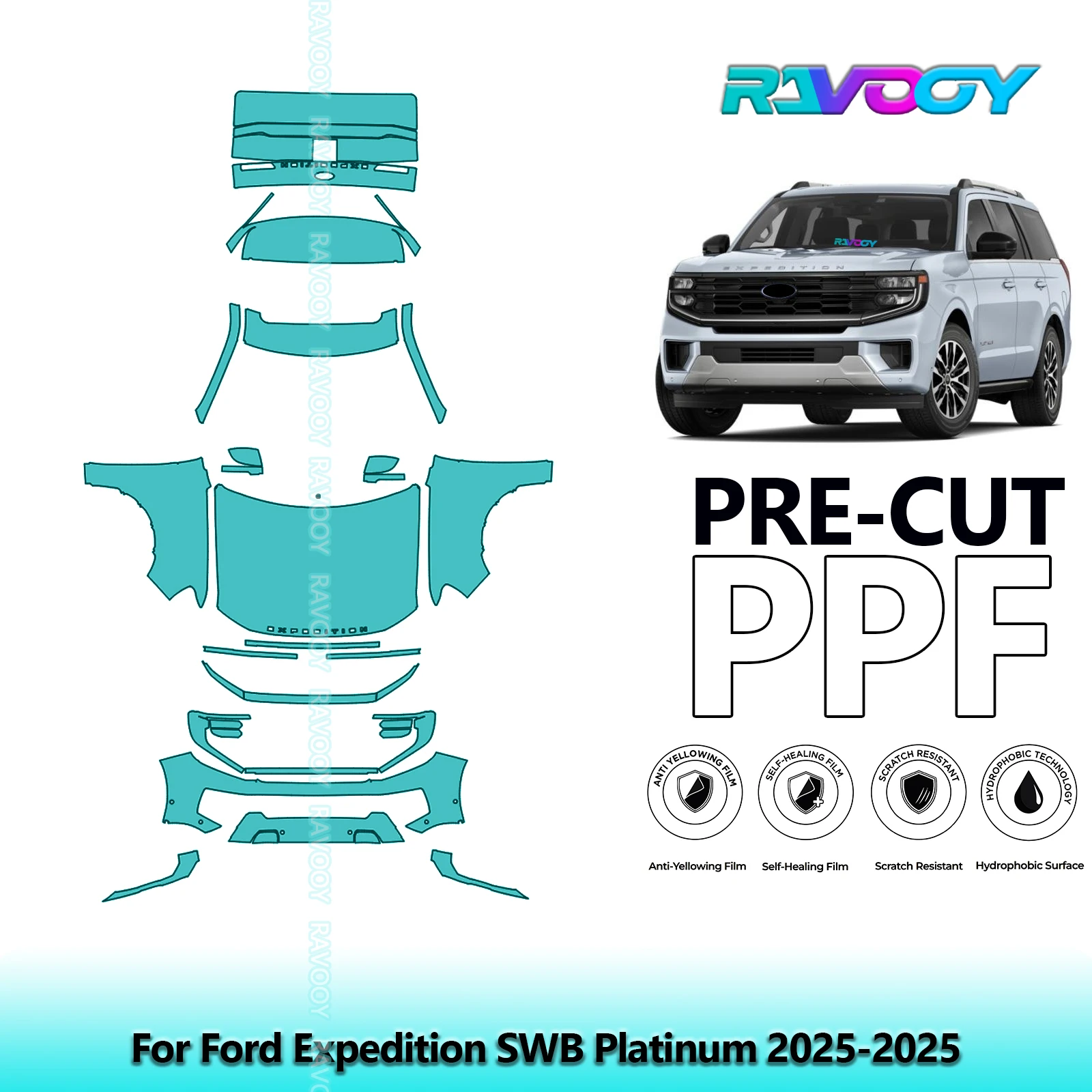 

Car Front Kit+Tail Kit 8.5Mil Clear Bra Precut PPF Paint Protection Film For Ford Expedition SWB Platinum 2025-2025