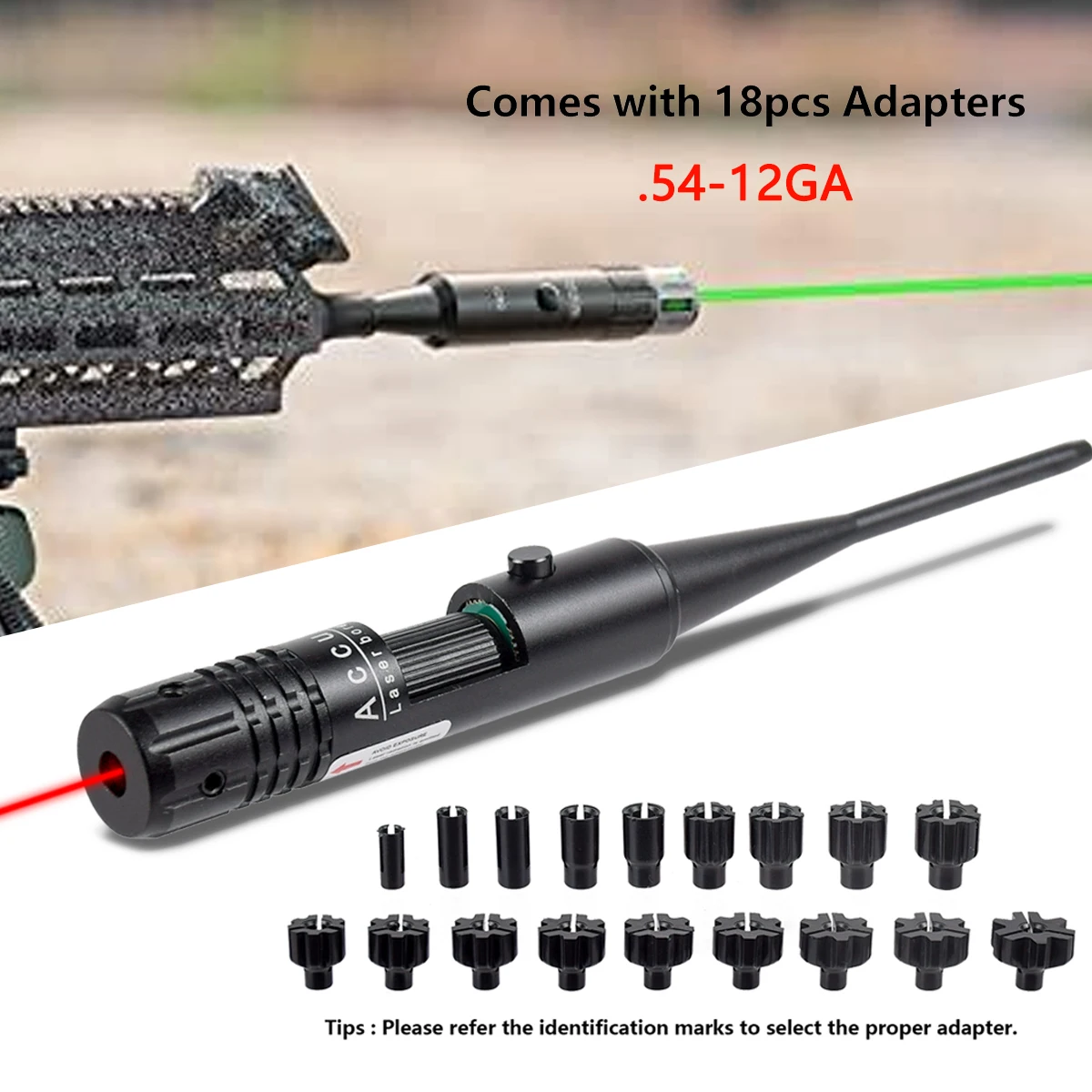 

Tactical Green Red Las-er .17 .177 .22LR to 12GA Caliber Laser Calibrator Turn-Free Adapter Cross-border Aiming Instrument Tool