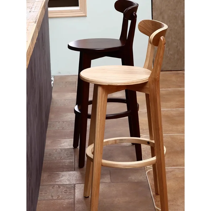 

Solid wood home bar chair modern simple backrest high stool front desk cashier bar stool European bar chair