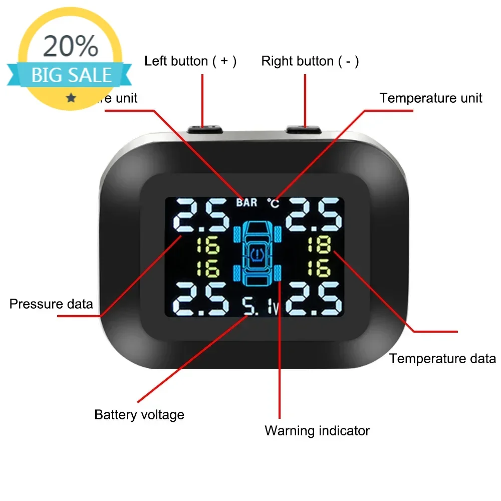 

Auto Security Alarm Systems With 4 Pcs External Sensor Wireless Mini Car Tire Pressure Monitoring System USB TPMS