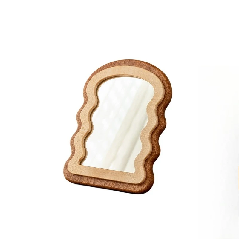 

Solid wood mirror, portable desktop foldable rotating household vanity mirror