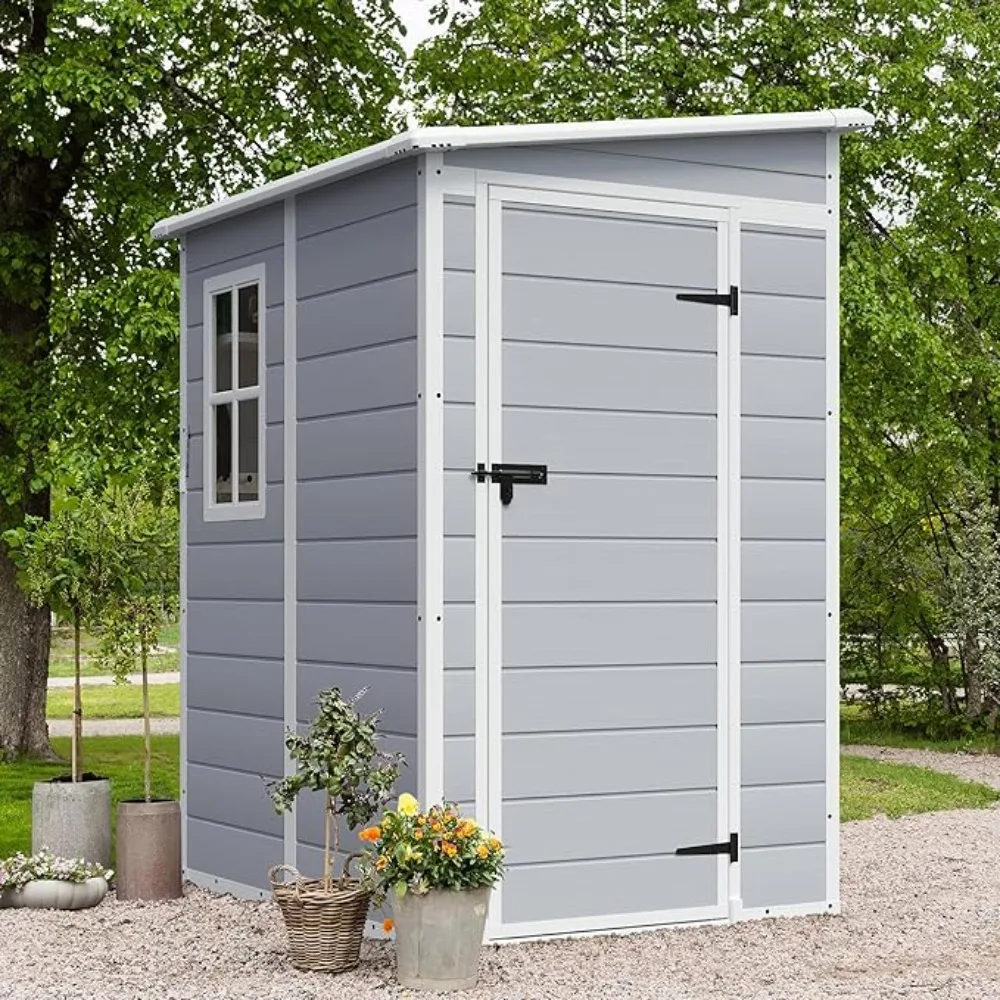 

Outdoor Storage Shed, 5x4 FT Plastic Resin Shed with Floor, Garden Tool Sheds with Lockable Door for Patio Backyard Lawn