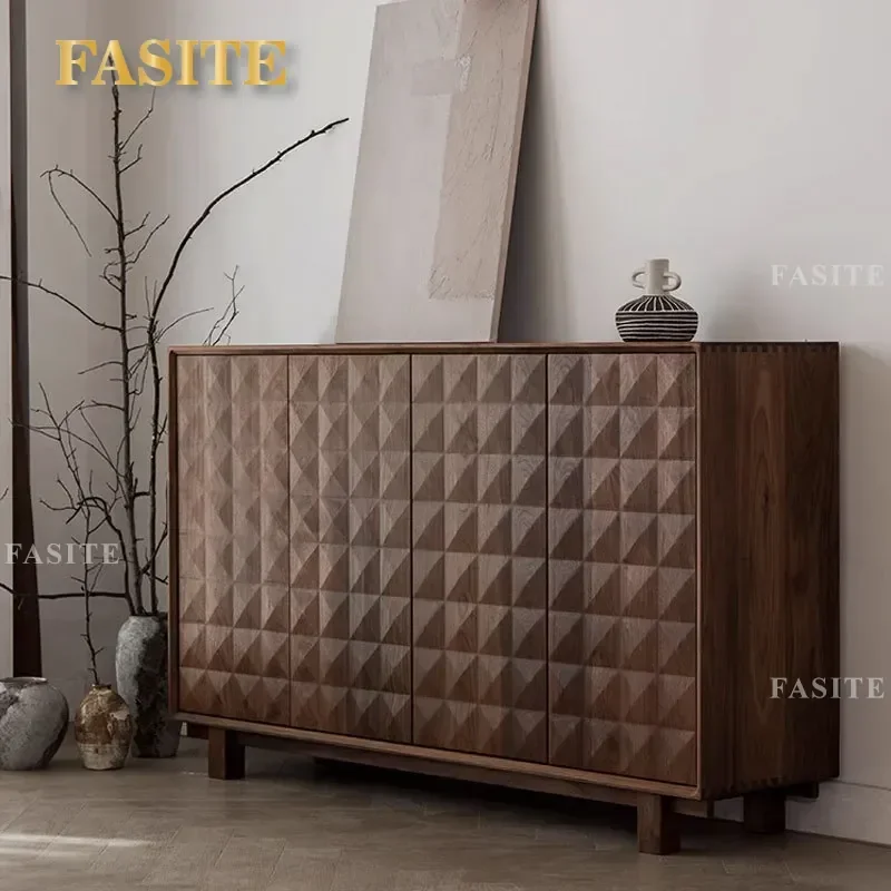 For North American Black Walnut Shoe Cabinet Wabi Sabi Style Cherry Wood Log Living Room Japanese Multi Functional Entrance