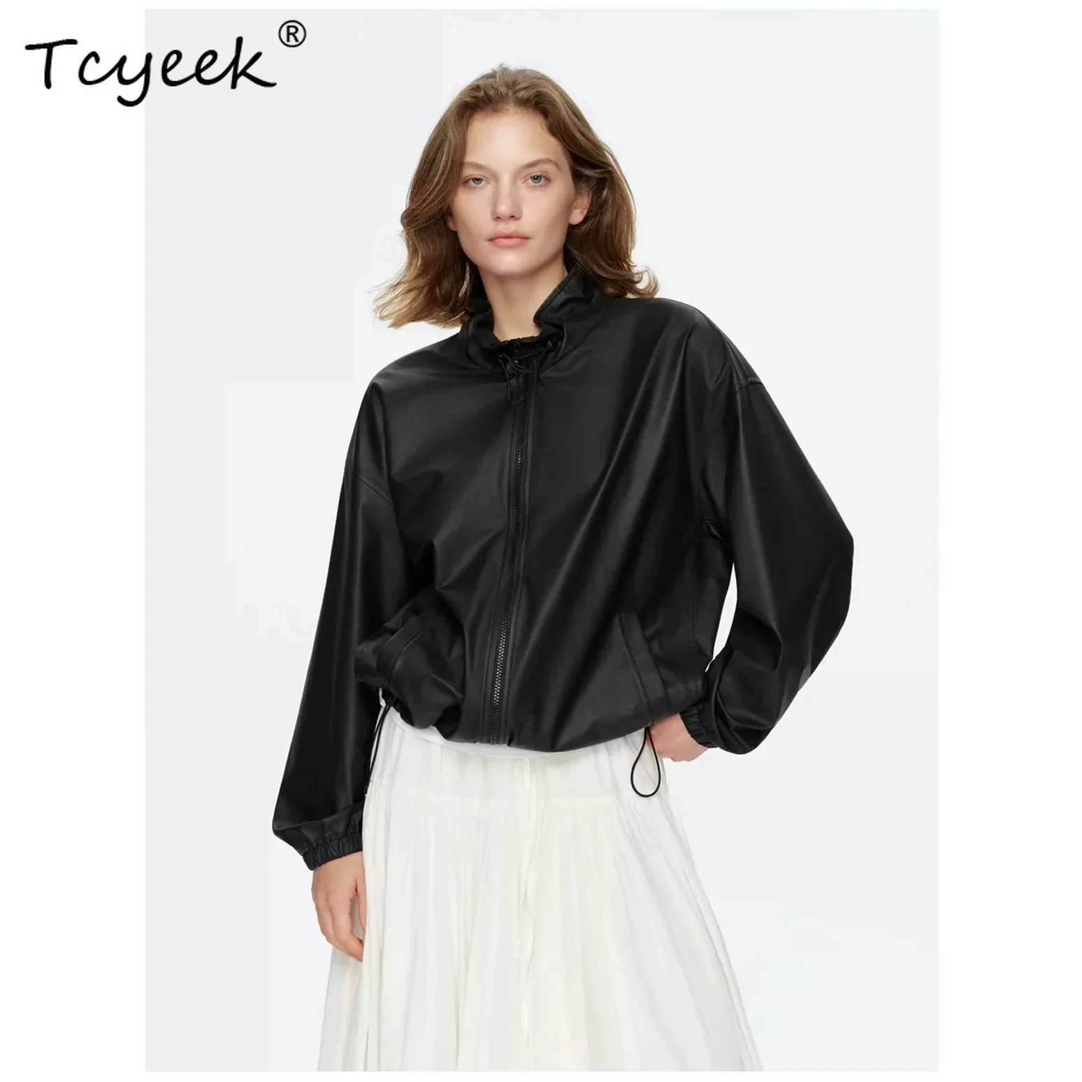 Tcyeek 100% Real Leather Jacket Women Clothing Fashion Soft Sheepskin Coat Oil Wax Autumn Woman Coats Loose Fit Casaco Feminino