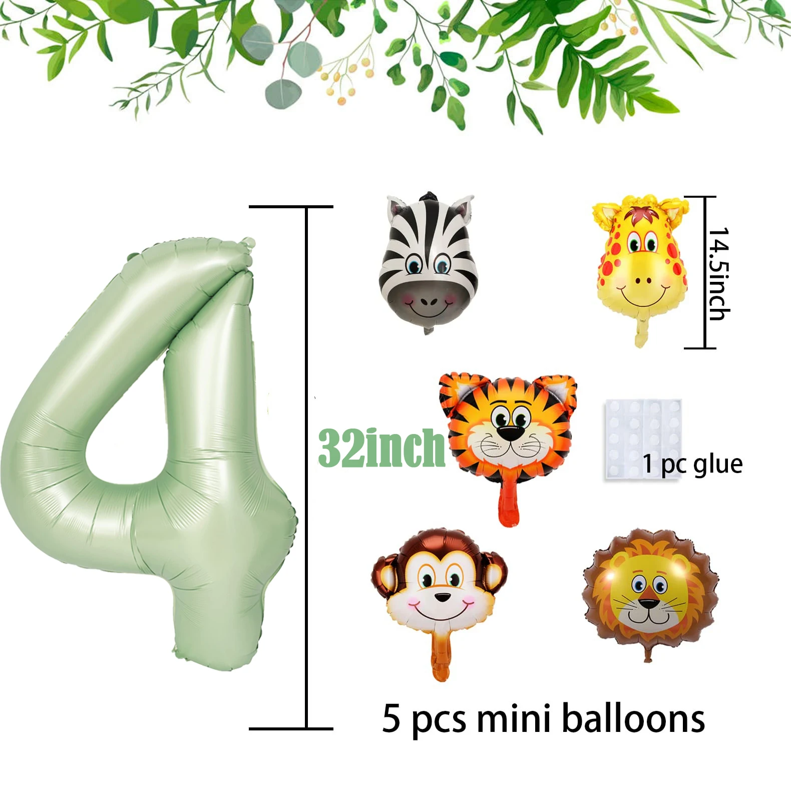 Numero verde oliva da 32 pollici con Mini palloncino dinosauro tigre leone palloncini Foil animali per bambini compleanno Baby Shower Party Decor