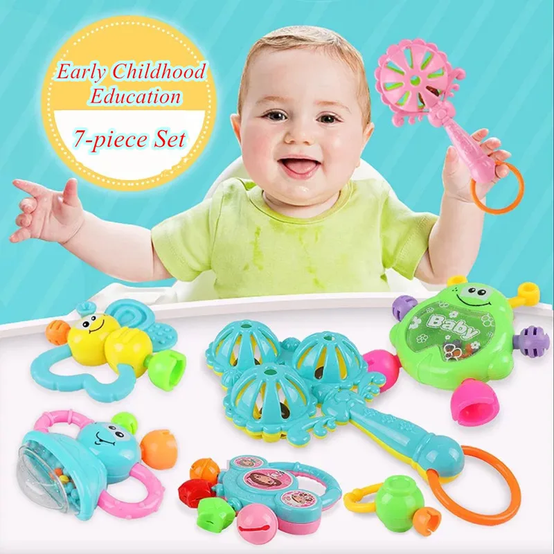 Hochet à main coloré pour bébé de 0 à 1 ans, 7 pièces, jouet sensoriel pour nouveau-né, poignée de développement pour bébé, jouets sensoriels avec anneau de dentition