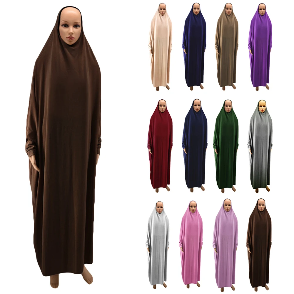 

2024 Ramadan One Piece Prayer Garment Dress Muslim Women Eid Hooded Abaya Overhead Kaftan Islamic Abayas Clothing Robe Gown Arab