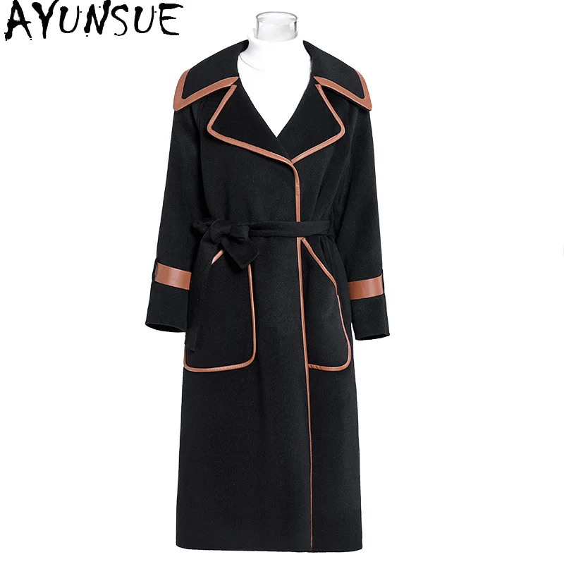 

AYUNSUE 100% Wool Coat Women Double-sided Woolen Coat 2025 Autumn Winter Clothes Elegant Long Coats for Woman Пальто Женское