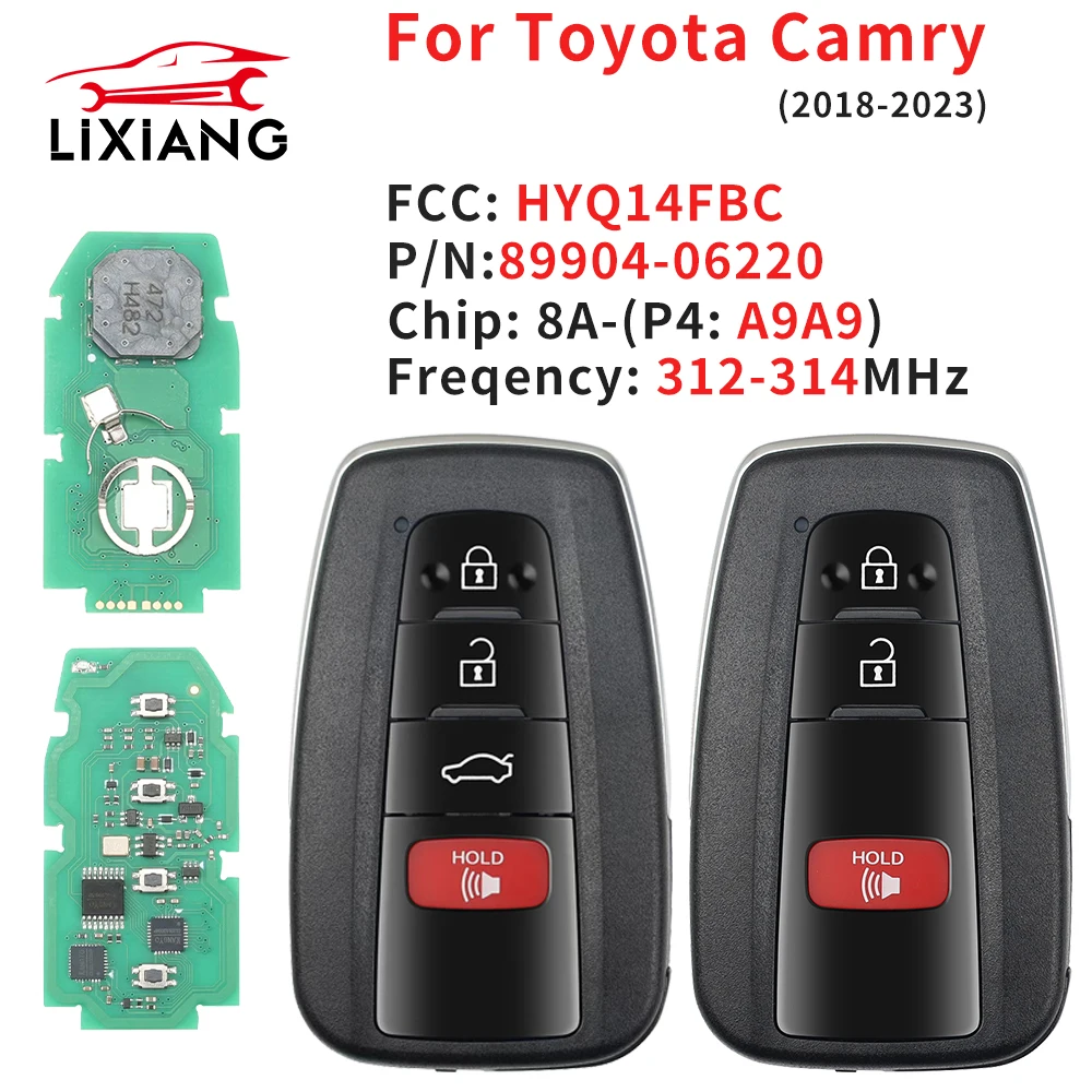 LIXIANG HYQ14FBC PN 89904-06220 Proximity Smart Remote Car Key Fob 8A P4:A9A9 312-314MHz Board 0351 for Toyota Camry 2018-2023