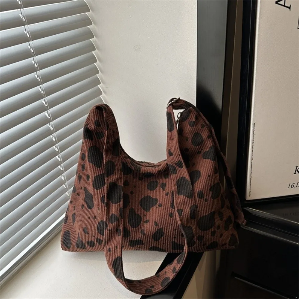 New Design Cow Print Shoulder Bag Large Capacity Retro Style Leopard Print Crossbody Bag Double-sided Adjustable Strap