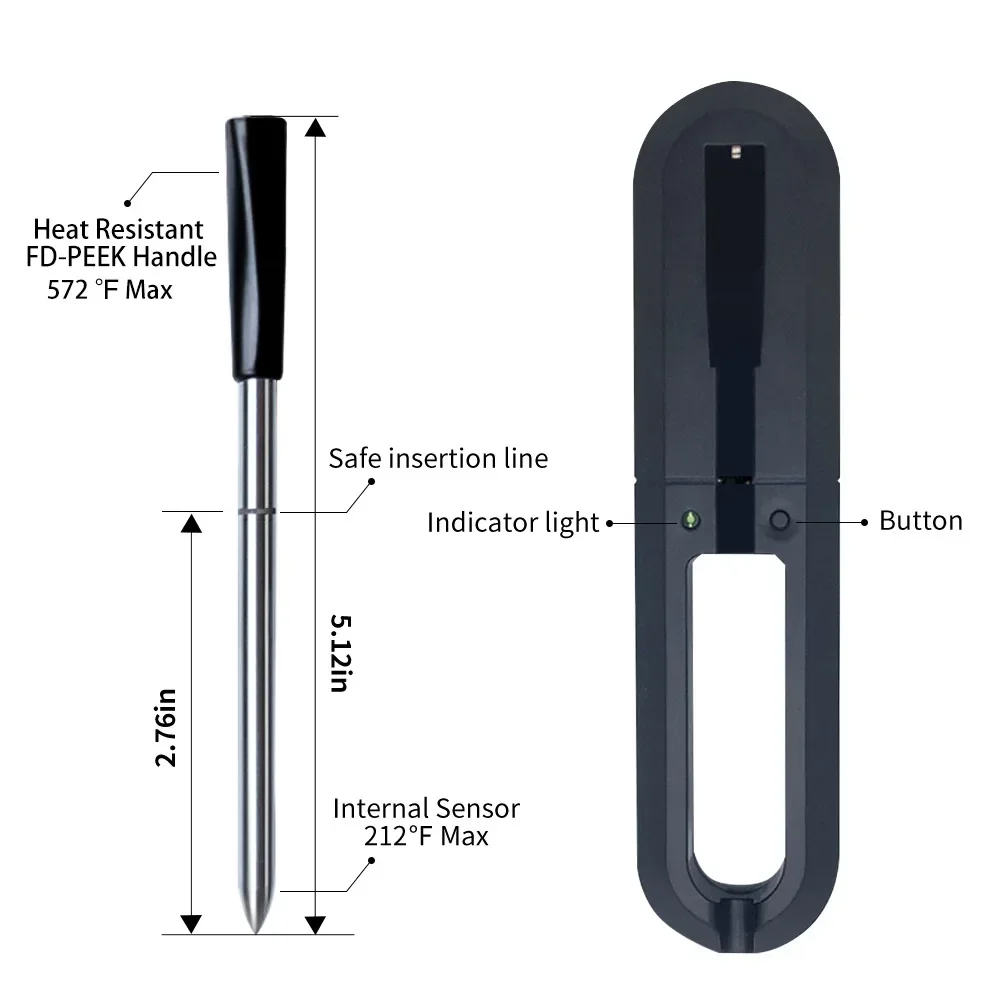 Smart Bluetooth barbecue thermometer, mobile APP waterproof meat, oven food barbecue thermometer