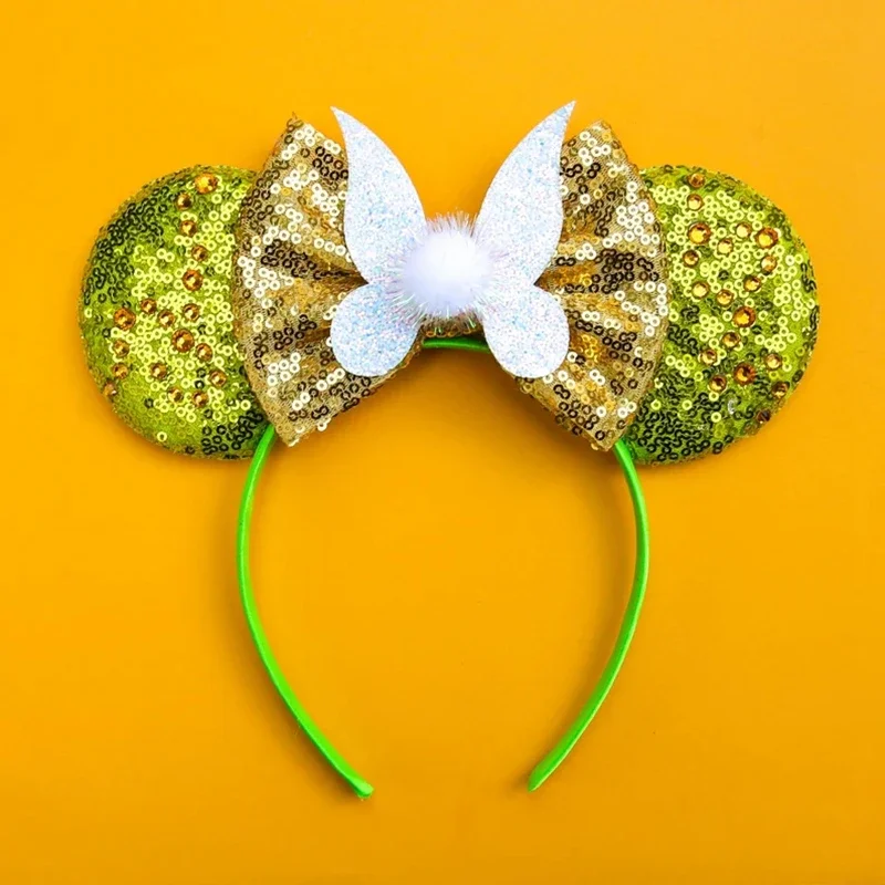 Tinker Bell Ears Hair Band Women Butterfly Head Bands Baby Hairband Girls Sequins Bow Hair Accessories Kid Disney Crown Headwear