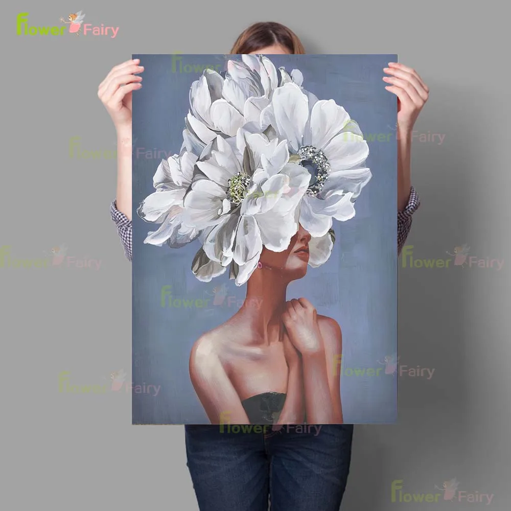 Vintage Woman Portrait Flower Head Girl Poster Wall Art Canvas Painting Home Decor Wall Pictures For Living Room Unframed