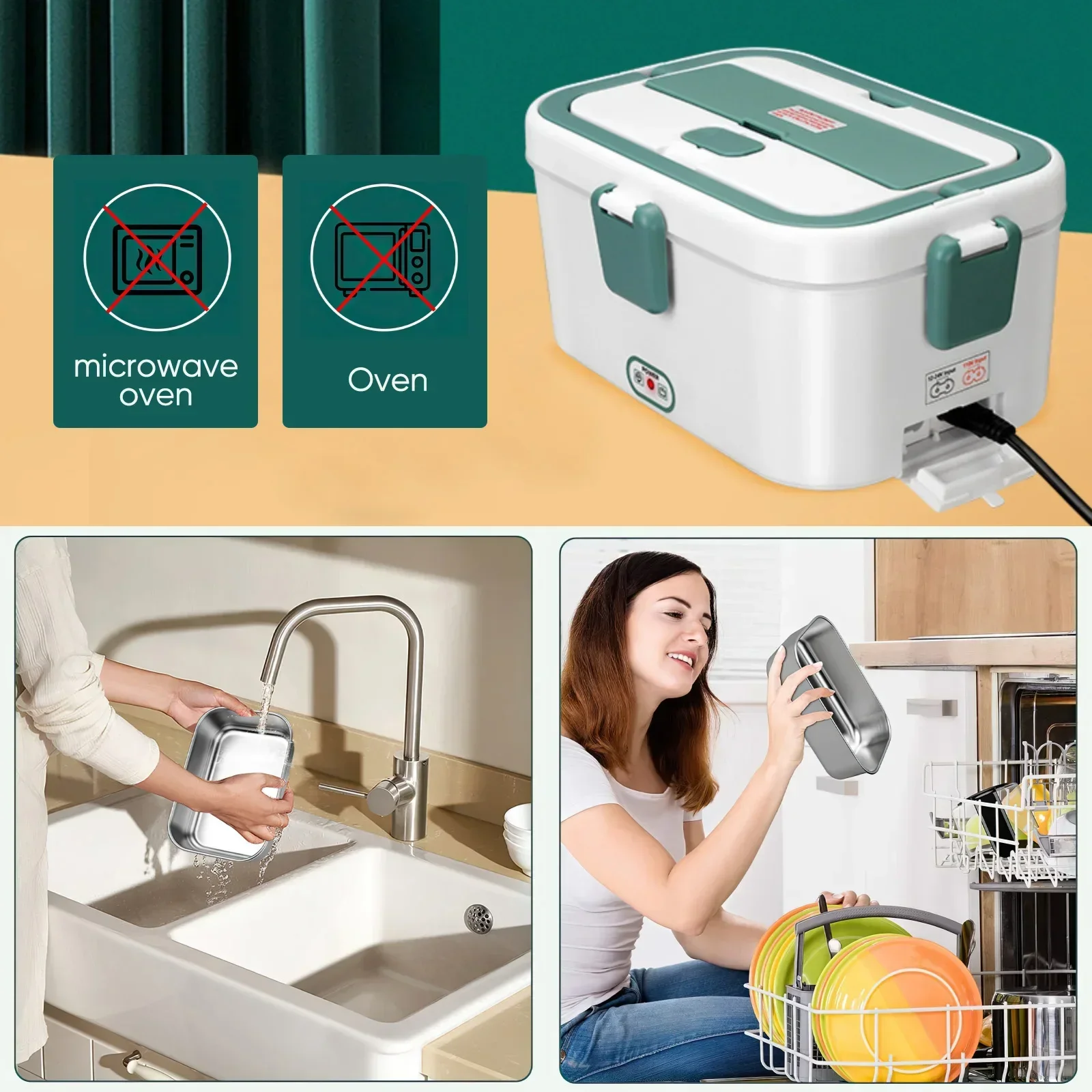 Outdoor Camping Bento Picnic Portable Food Heater Car/Home Self Heating Box Electric Lunch Box Food Warmer 1.8 L 80W
