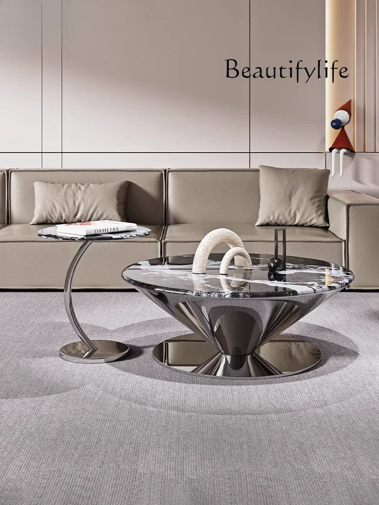 X35 Natural Microcrystalline Stone Coffee Table Living Room Simple Modern Small Apartment Light Luxury Size Round Table New Mode