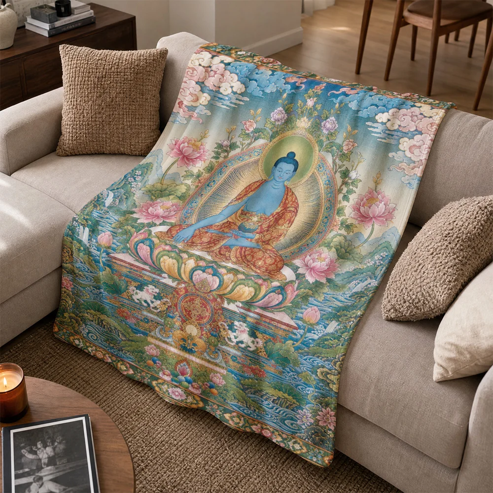 Spiritual Buddha Lotus Sofa Throw Blanket Tapestry Asian Meditation Yoga Indian Hindu Home Decor Cushion Cover Gift Art