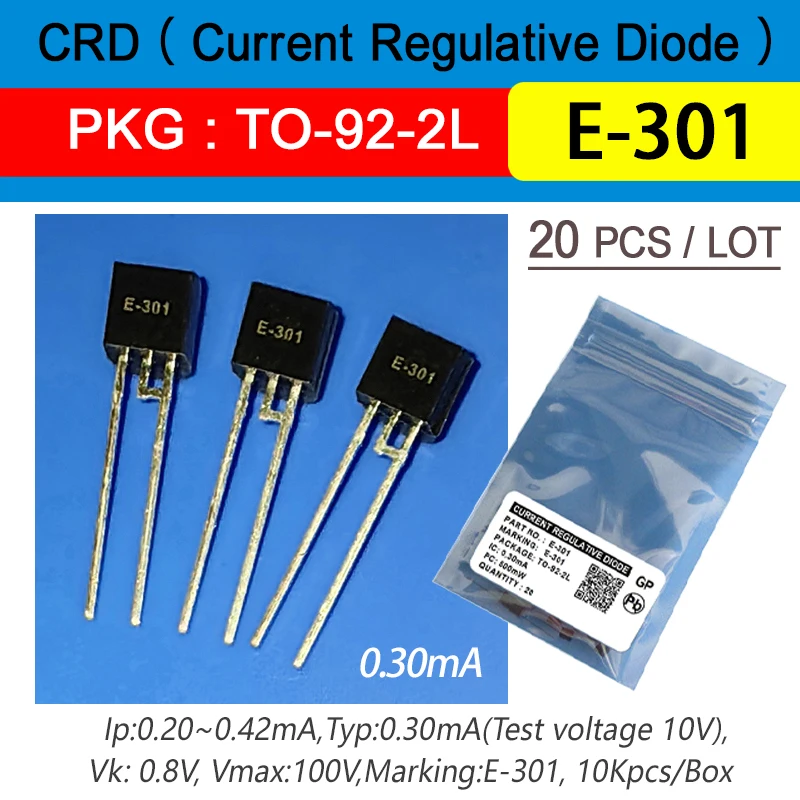 

20Pcs/Lot Crd Diodes E-301 0.3Ma 100V Marking E-301 To-92-2L Current Regulative Diode Free Shipping