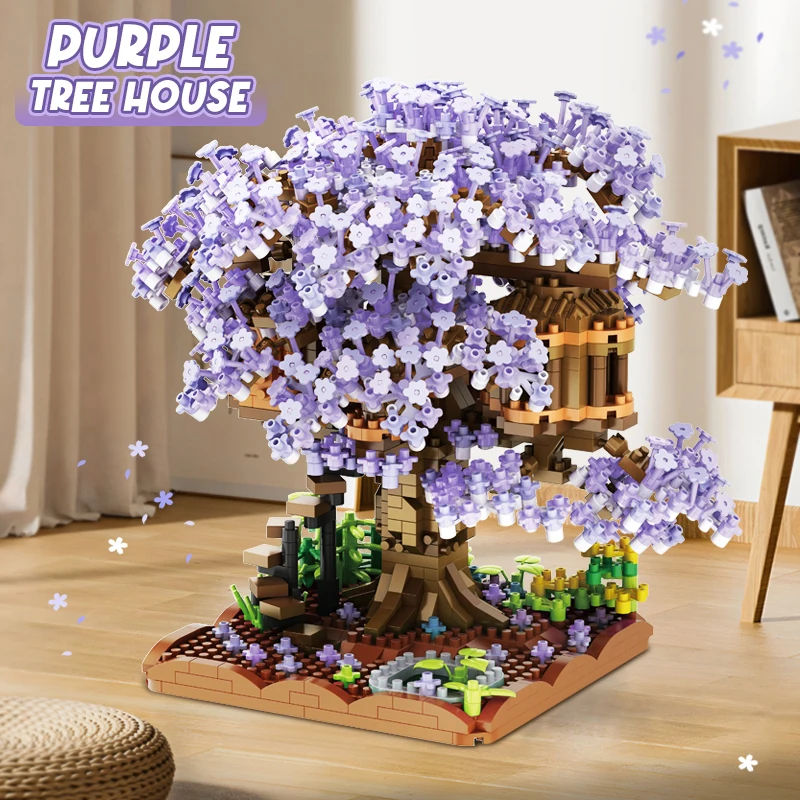 미니 로맨틱 장식 기차 트리 하우스 스트리트 뷰 꽃 모델 라이트 Diy 모델 도시 장난감 세트 소녀 어머니 생일 선물