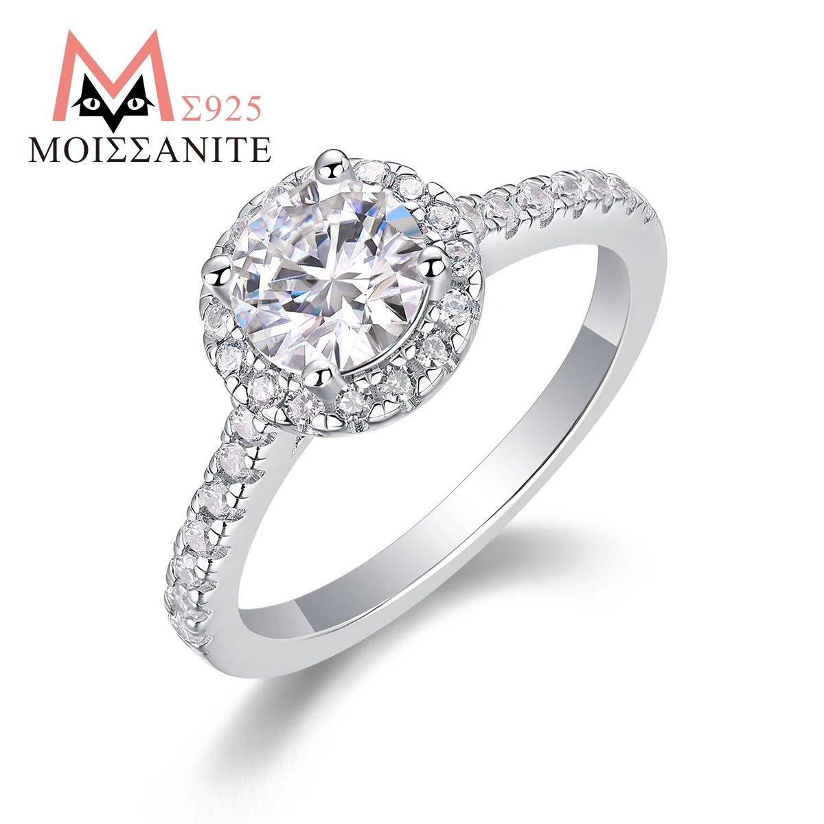 

JIUZUAN 1Ct D Color VVS1 Moissanite Ring, S925 Silver, 18K White Gold Plated, Dainty Halo and Pave Band Design for Women