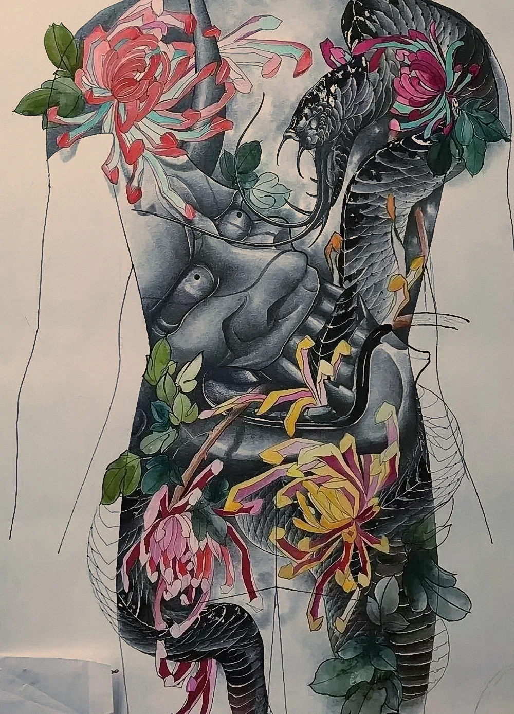 Vintage Matte kraft Paper Print Painting Antique Artworks Ukiyo-e Full Back Tattoo Design Poster Wall Art Home Decoration  A1