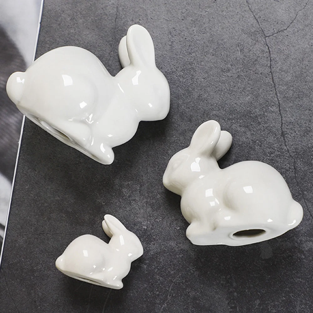 Mini Ceramic Bunny Ornament Home Decoration Animal Figurine Craft for Flat Dormitory Decoration