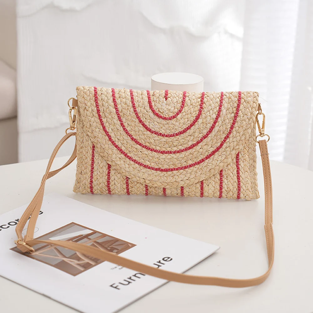 Summer Beach Envelope Wallet Purse Straw Bag for Women Raffia Woven Shoulder Bag for Holiday Travel Handbag Flap Crossbody Bag