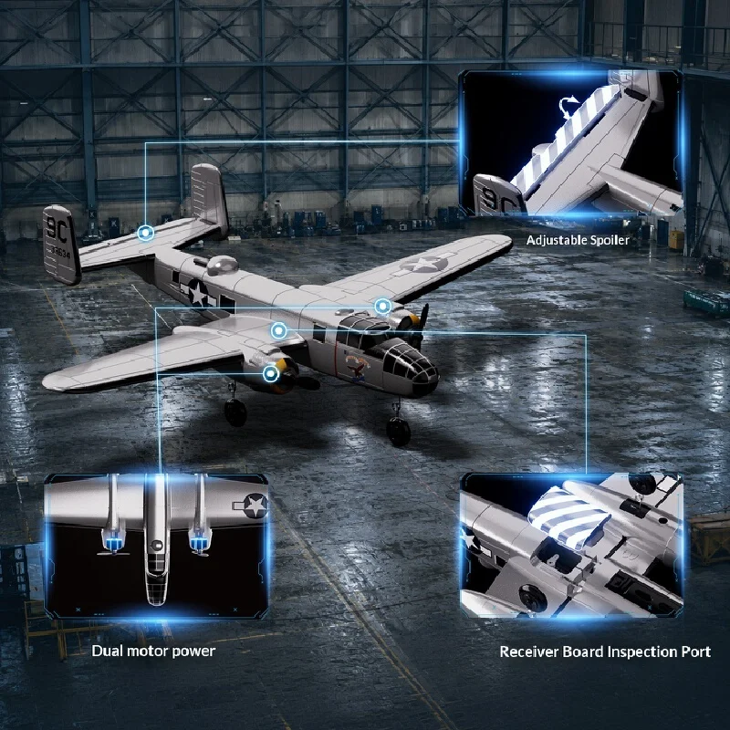 Volantex B25 Mitchell Bomber Remote Control Rc Fixed Wing 3 Channel Dual Motor Foam Airplane With Xpilot Stabilization System view 4
