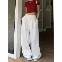Zoki-pantalones de pierna ancha para mujer, Pantalón Cargo de gran tamaño, holgado, Chic, combina con todo, de cintura alta, estilo coreano, color blanco, Y2K, otoño