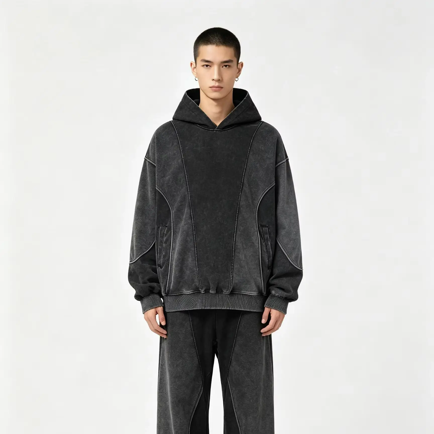 American Streetwear Deconstructed Panel Spliced Hoodie Unisex Washed Distressed Vintage Loose Oversized Sweatshirt