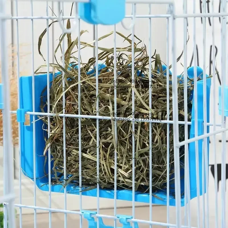 Small Pet Rabbit and Guinea Pig Feeder with Plastic Grass Rack External Hay Nesting Holder