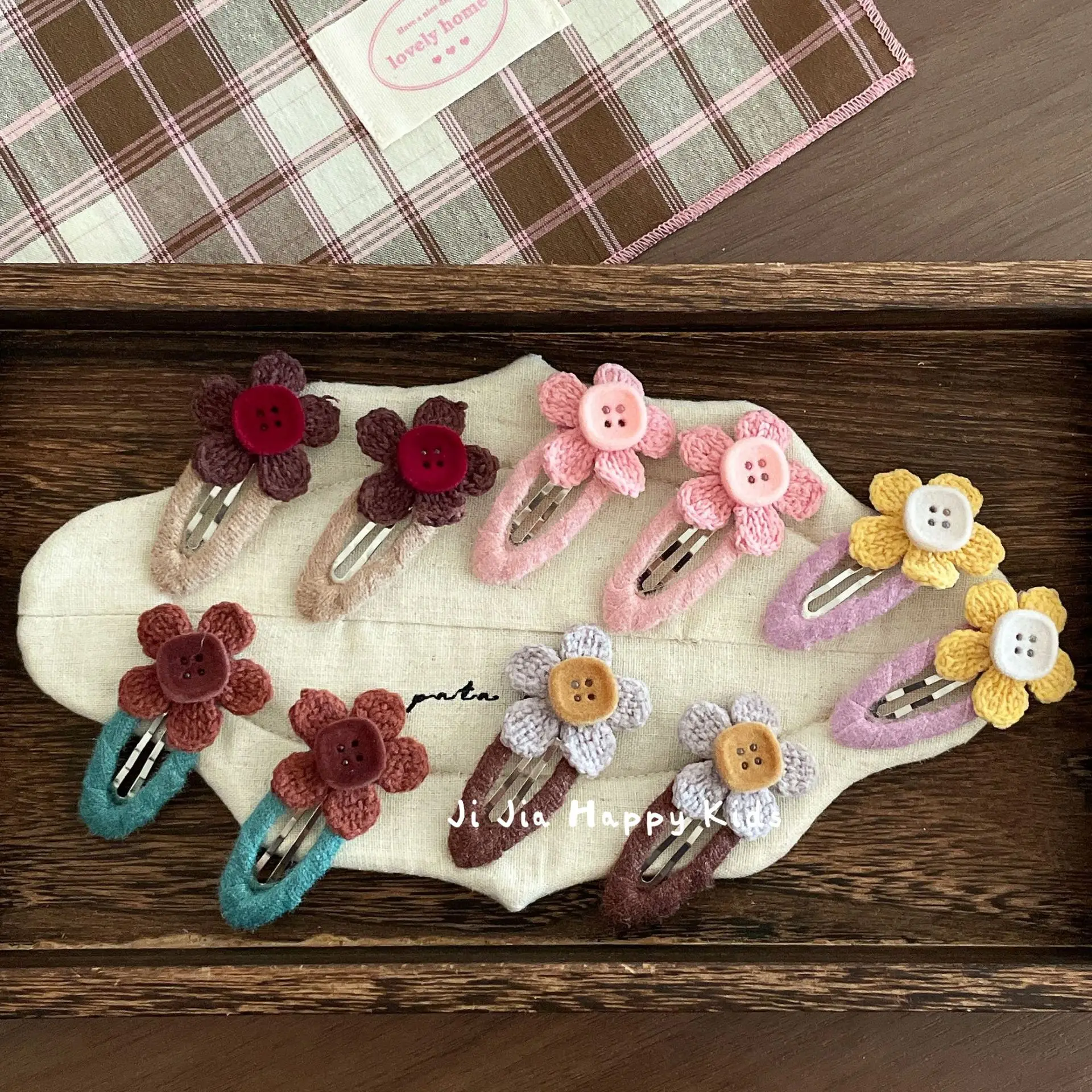 Hair Clips Hair Ties Kids Sweet Pearl Yarn Flower Flocked Button BB Clip Hair Friendly Ponytail Small Colorful Light School