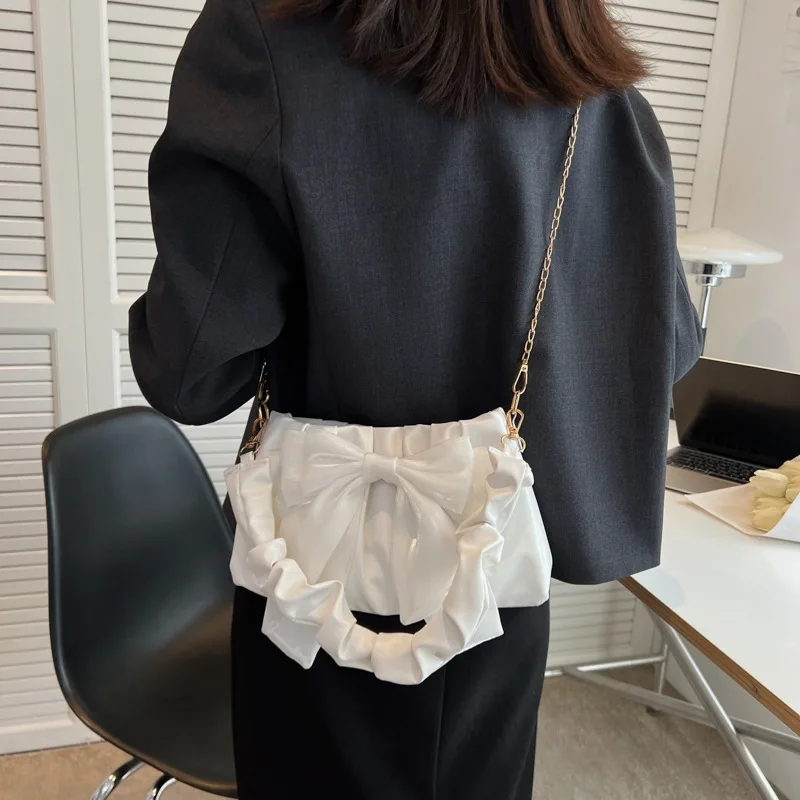 Fashion Casual Handbags For Women Cute Bow Black White Blue Kahki PU Handbags Trendy Daily Shoulder Underarm Bags bolsa feminina