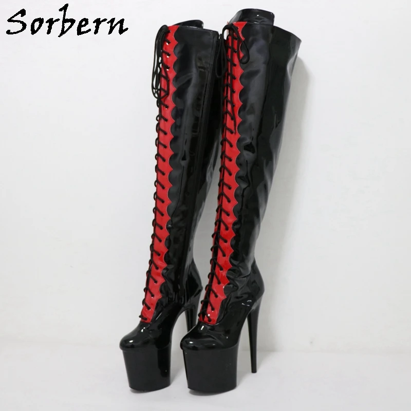 Sorbern 20Cm Stripper High Heel Over The Knee Boots For Pole Dancer Lace Up Thick Platform Round Toe Dance Shoes Custom