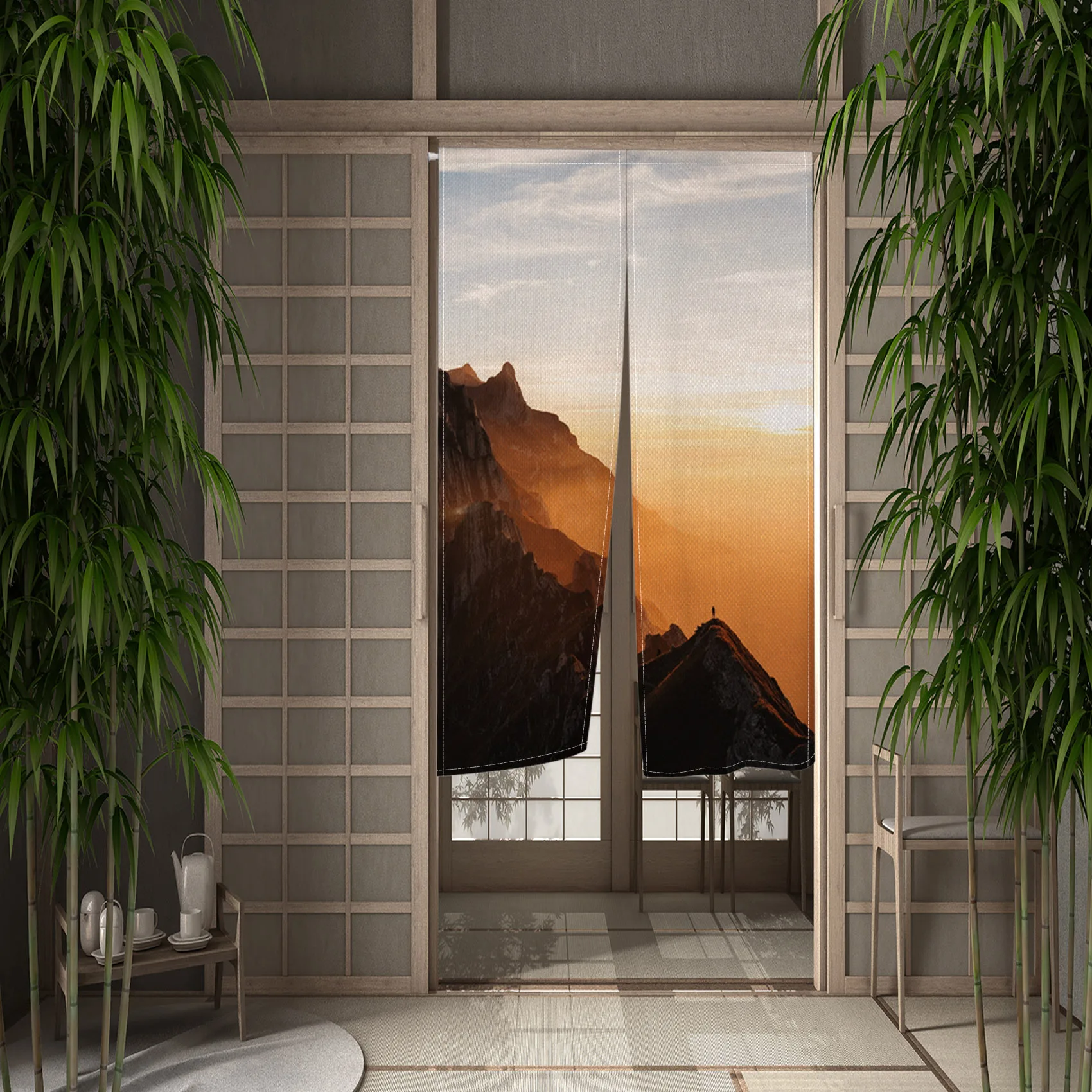 Noren Japanese Linen Door Curtains Chinese Ink Landscape Painting Kitchen Home Room Partition Hanging Half-split Door Curtains