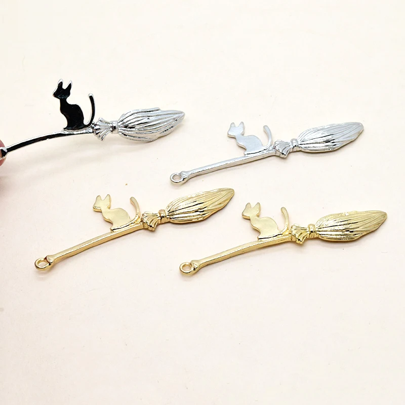 6pcs Riding Broom Cat Alloy Charms Fashion Keychain Pendant Accessory Diy Anime Jewelry Making Supply