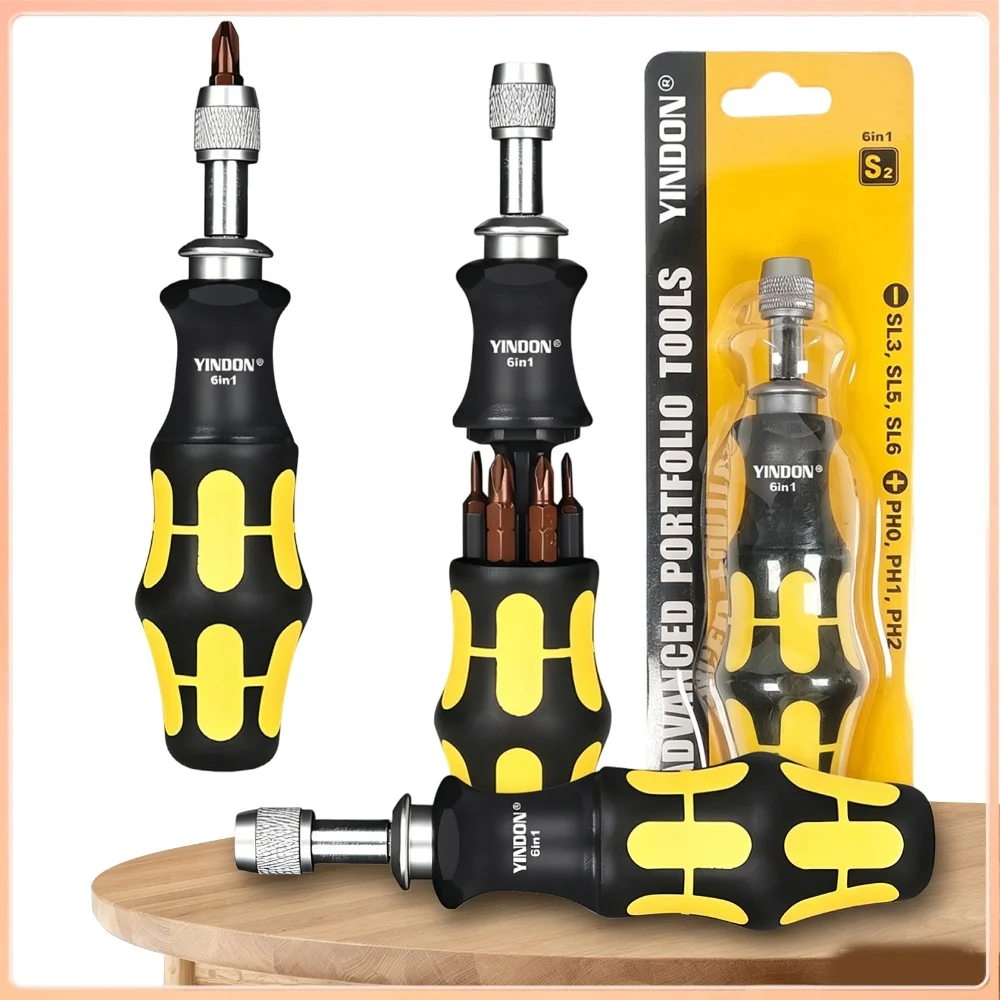 6 in 1 Screwdriver with 6 Bits Pocket Size Screw Driver with Anti-Slip Handle for Electronics Small Appliance Repair