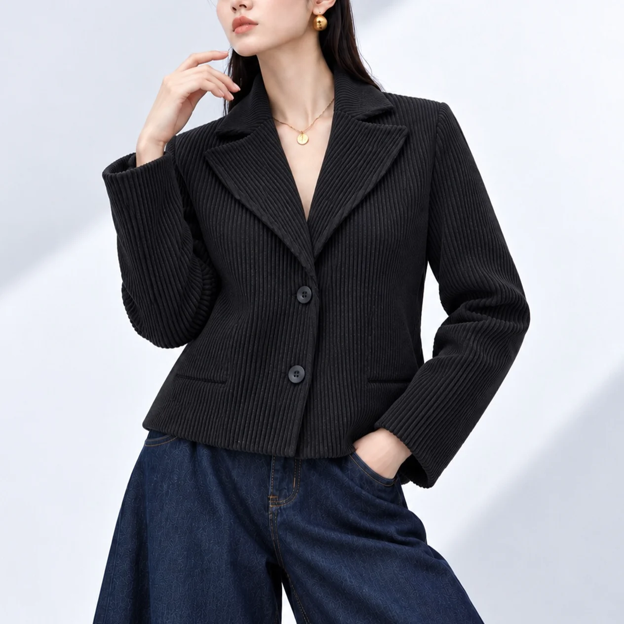 Fold Miyake Pleated Blazer Womens Black Ribbed Textured Lapel Buttoned 2026 Fall Office Sophisticated Polished Signature Piece