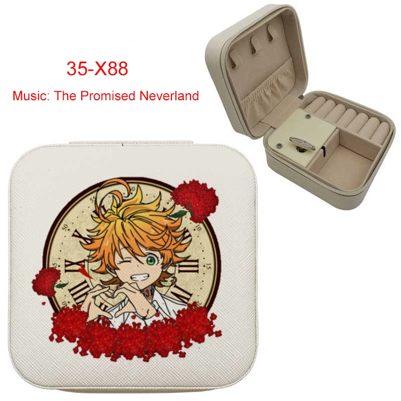 Anime Jewelry Storage Musical Box, The Promised Neverland Music Box, White Portable Jewellery Organizer Display Case Cute Gift