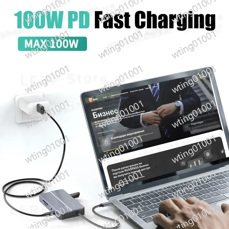for 10-in-1 Type C Docking Station with 4K HDMI USB 3.0 SD Card Reader 100M Ethernet PD Charging Hub Adapter
