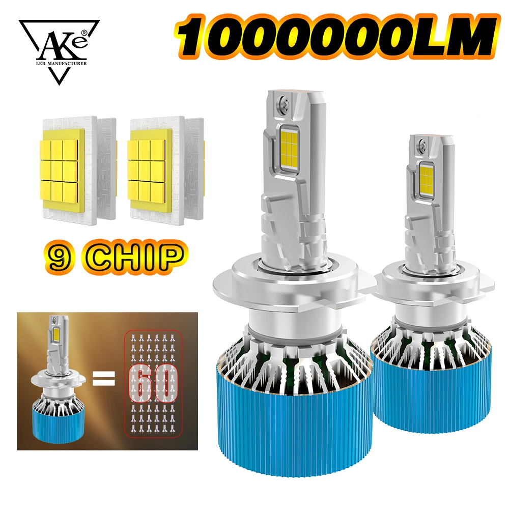 

AKE 9 Chips H7 H4 Car LED Headlight, 1000000lm Light Bulb H1 H11 9005 HB3 9006 HB4 9012 Auto Fog Lamp 6000K 12V Canbus Plug&Play