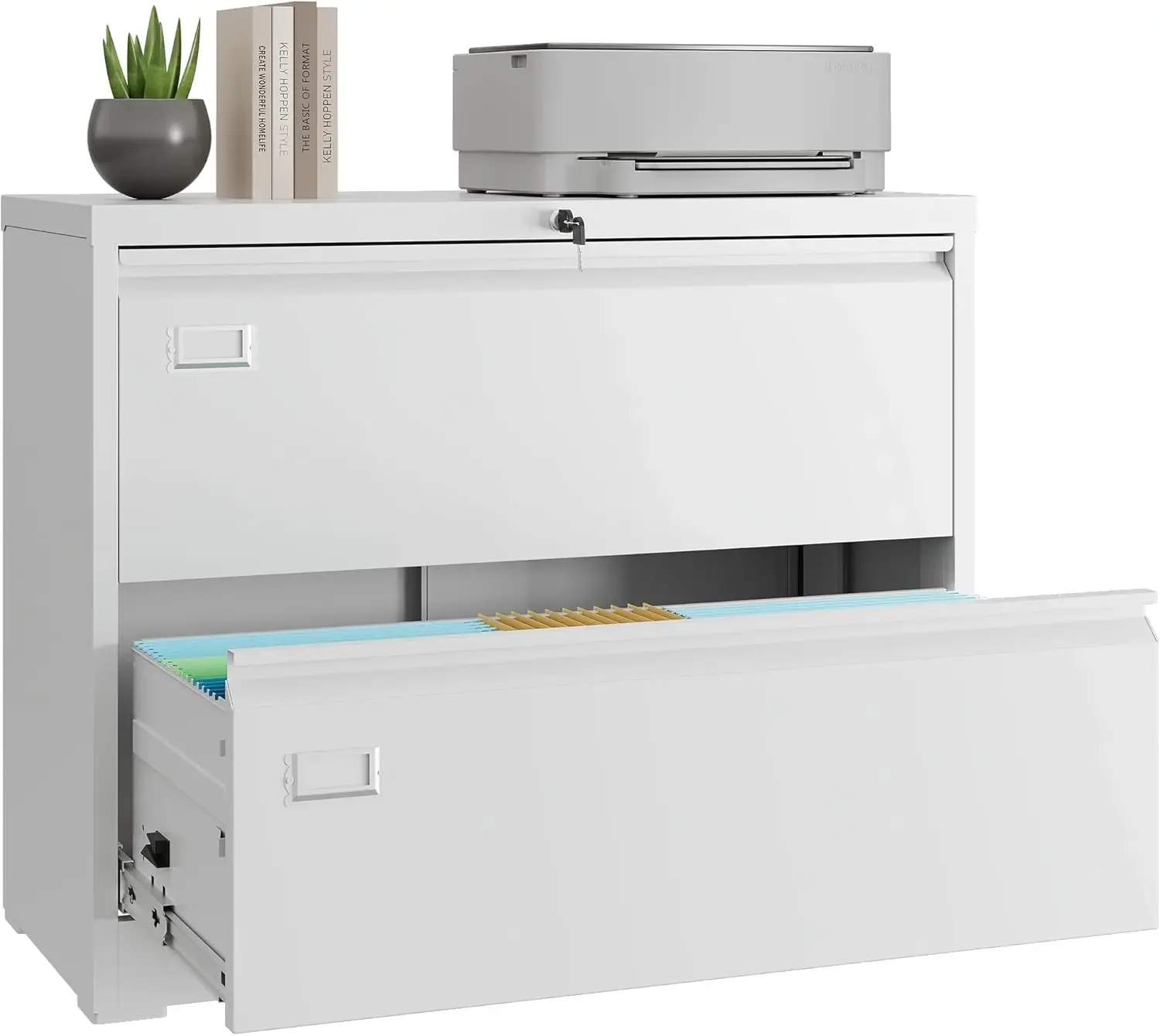 Metal 2 Drawer Lateral File Cabinet, Wide Filing Cabinet with Lock for Home Office School, Filing Organization Storage Cabinet f