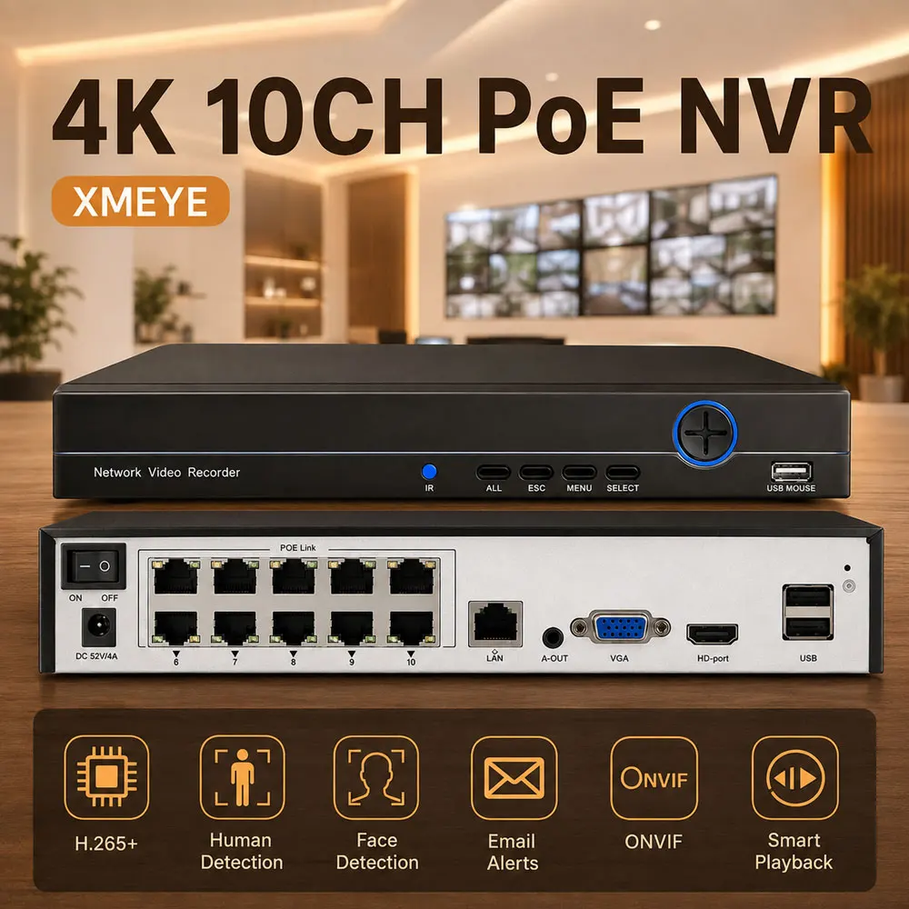 H.265 4K 8CH 10CH POE NVR For IP Security Surveillance Camera CCTV System XMEYE Face Detection 8MP 4CH Network Video Recorder
