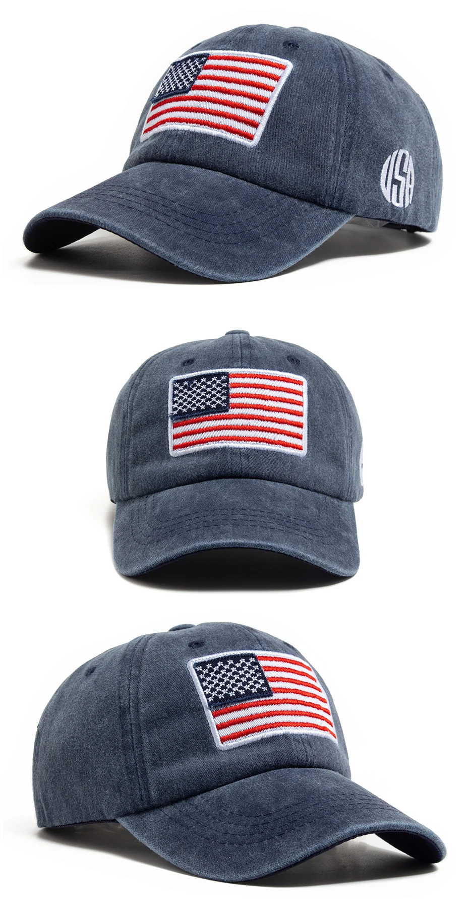 USA Flagge Herren Baseball Cap Retro Stickerei gewaschene Baumwolle Papa Hüte Mode Frauen Hip Hop Caps Sommer Outdoor Sonnenblende Hut – Detail 5
