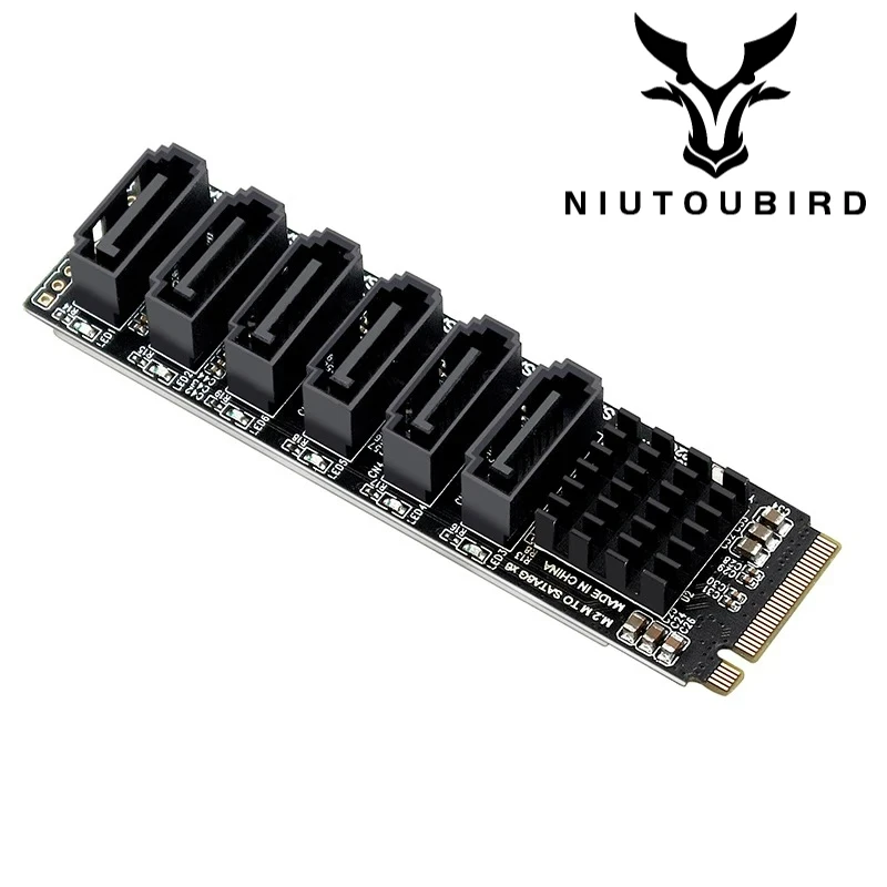 M.2 M KEY NVMe to 6 Ports SATA Convert Card 5 Ports SATA 3.0 Extend Adapter PCIE 3.0 X2 Hard Disk Capacity High Speed Expansion