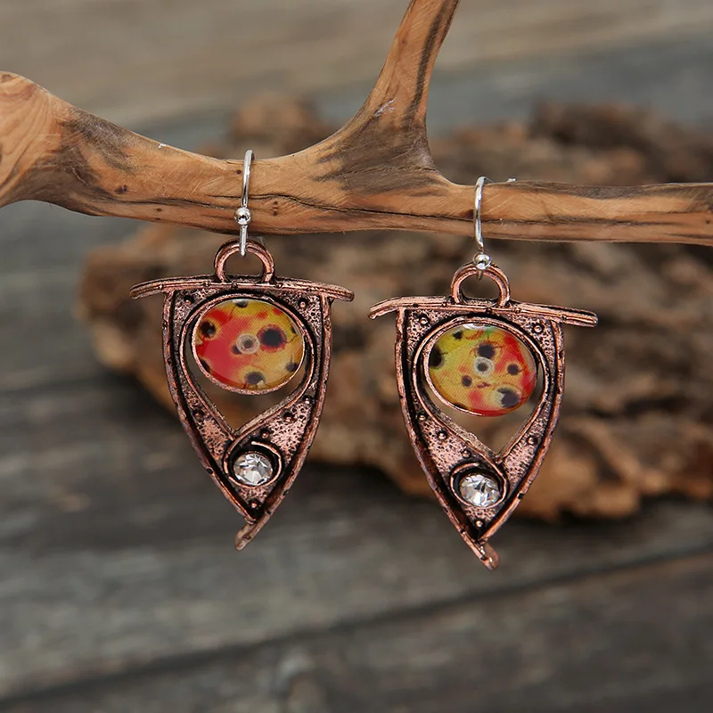 New Arrival European American Retro Abstract Iridescent Geometric Earrings Unique Hollow Asymmetric Eardrops For Women Wholesale