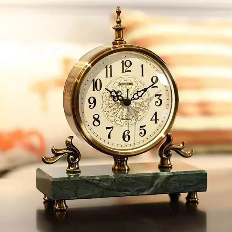 European Style Table Clocks Creative Desktop Clocks Wall Home Decor Living Room Study Retro Metal Watch Desktop Ornament
