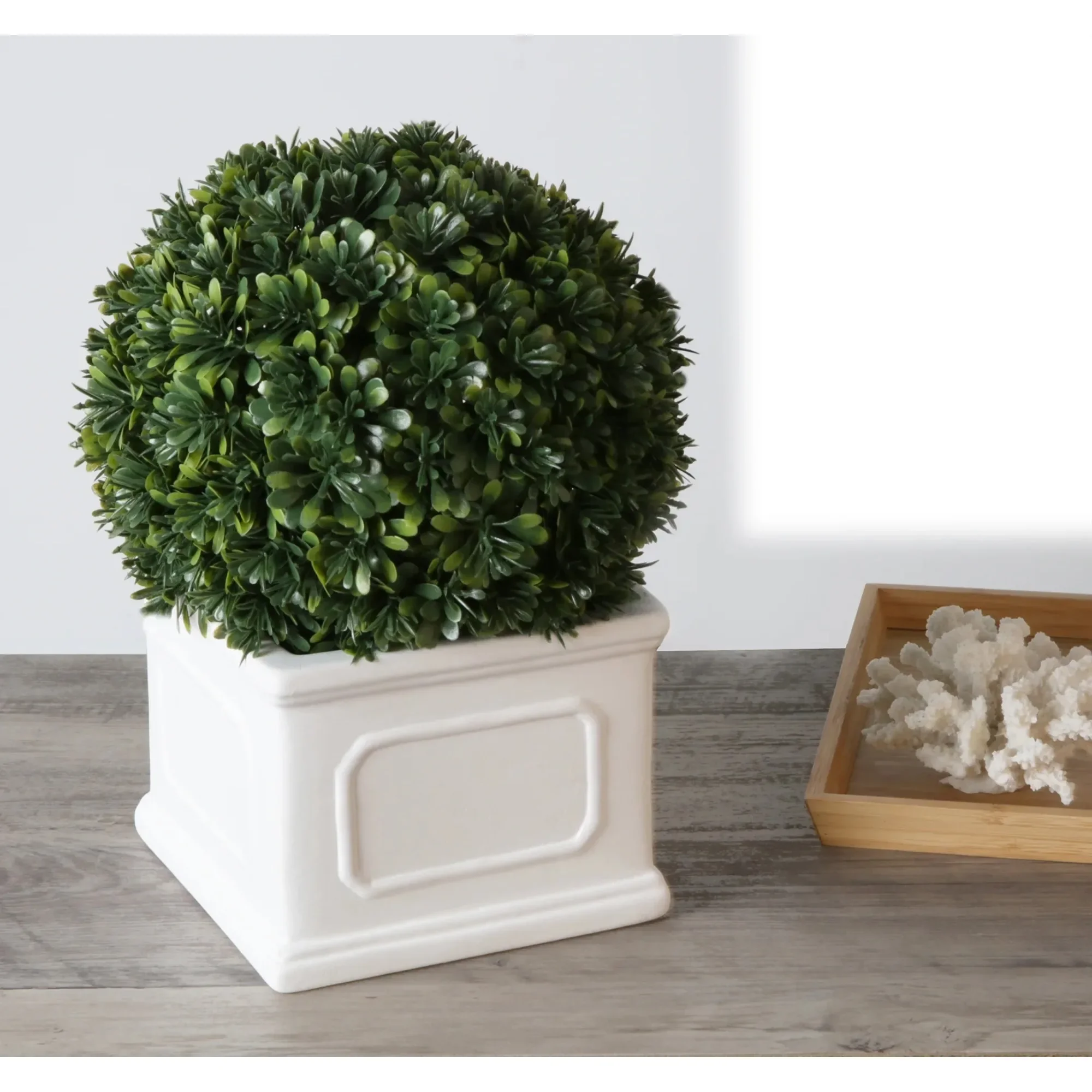 

Better Homes & Gardens 9" Artificial Boxwood Plant in White Planter Box plant pot