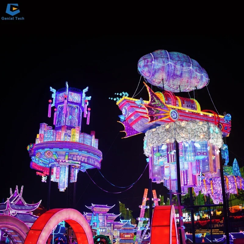 Amusement Park Theme Flying Lights China Zigong Lantern Factory Halloween Custom Silk